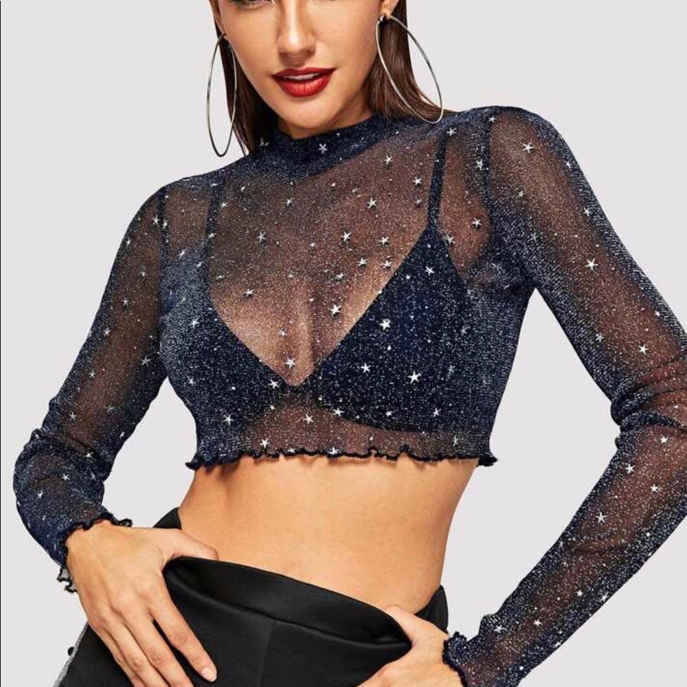 Starry glitter print long sleeve top